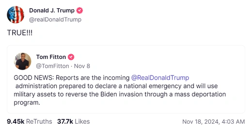 Trump post on National Emergency Declaration