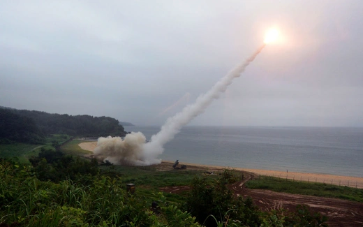 A U.S. Army Tactical Missile System (ATACMS) fires a missile off the coast of South Korea into the East Sea during a South Korea-U.S. joint missile drill on July 29, 2017. South Korean Defense Ministry/Getty Image