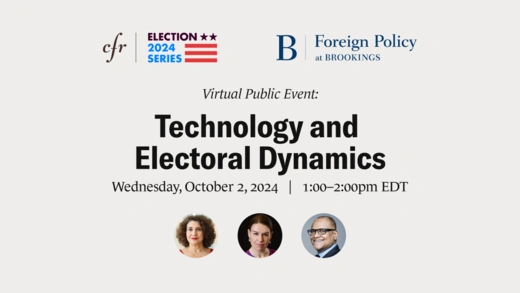 CFR Fellows and members of the Brookings Institute featured on an event graphic detailing the time and date of the event.