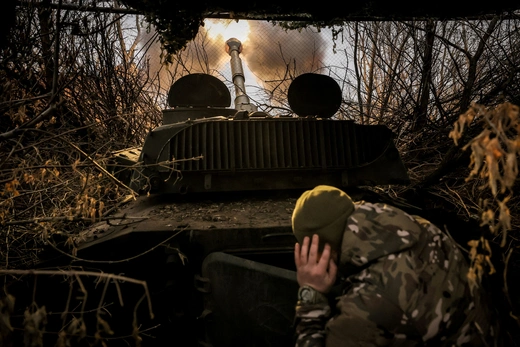 A Ukrainian serviceman fires a howitzer toward Russian troops on the front line near the town of Chasiv Yar in the Donetsk region. Oleg Petrasiuk/Reuters