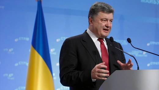 Ukraine's former President Petro Poroshenko speaks to the media during a news conference in Kiev.