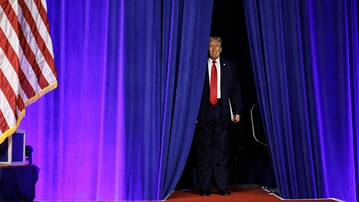 U.S. President-Elect Donald Trump prepares to take the stage at his election night event in West Palm Beach, Florida.