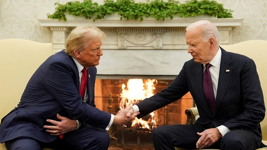 U.S. President Joe Biden meets with President-elect Donald Trump in the Oval Office at the White House in Washington DC,U.S.