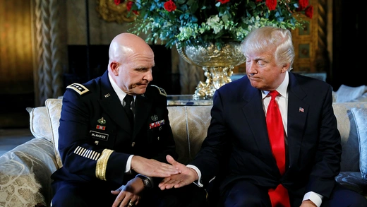 H.R. McMaster and President-Elect Donald J. Trump shake hands at the Mar-a-lago estate in Florida.