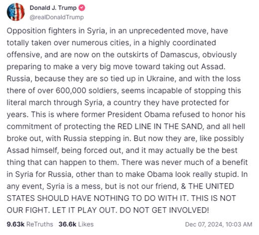 Trump on Syrian Non-Intervention