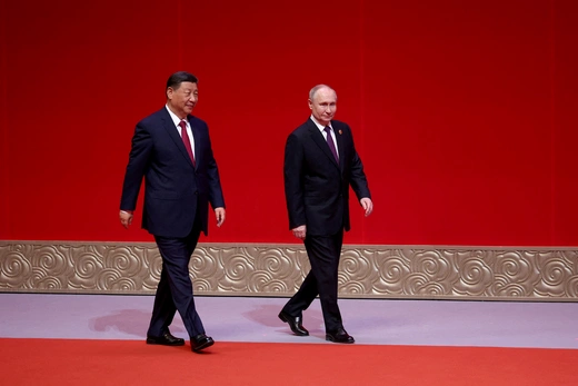 Russian President Vladimir Putin and Chinese President Xi Jinping attend the gala event celebrating 75th anniversary of China-Russia relations in Beijing, China May 16, 2024. Sputnik/Alexander Ryumin/Pool via REUTERS