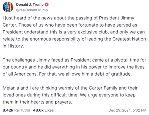 Trump Formal Comments Carter Passing