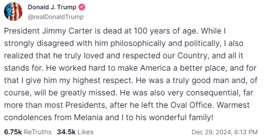 Trump Informal Comments Carter Passing