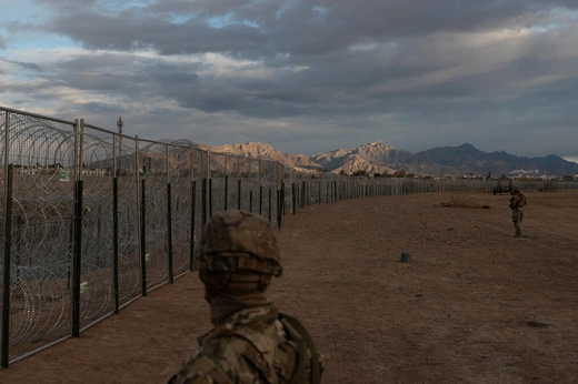 U.S. National Guard troops monitor the U.S.-Mexico border in El Paso, Texas.