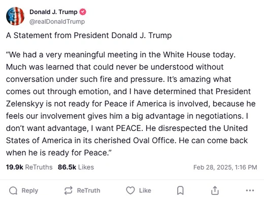 Trump Truth Social on Zelensky