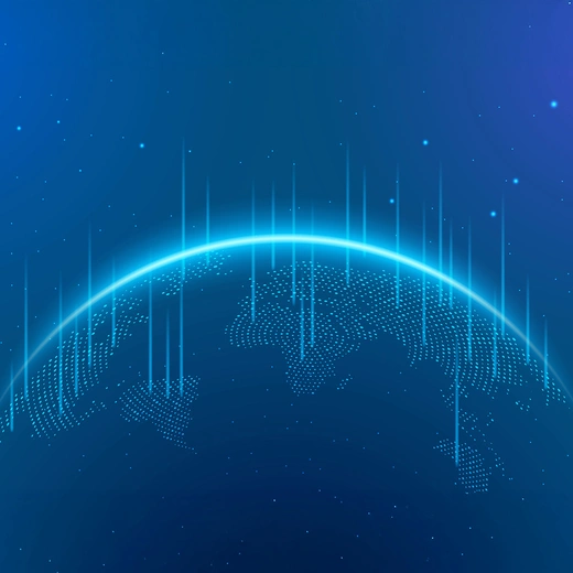 Image of blue globe with beams of light representing energy