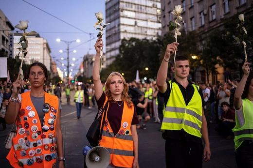 Image of protest over the fatal November 2024 Novi Sad railway station roof collapse in Belgrade, Serbia.