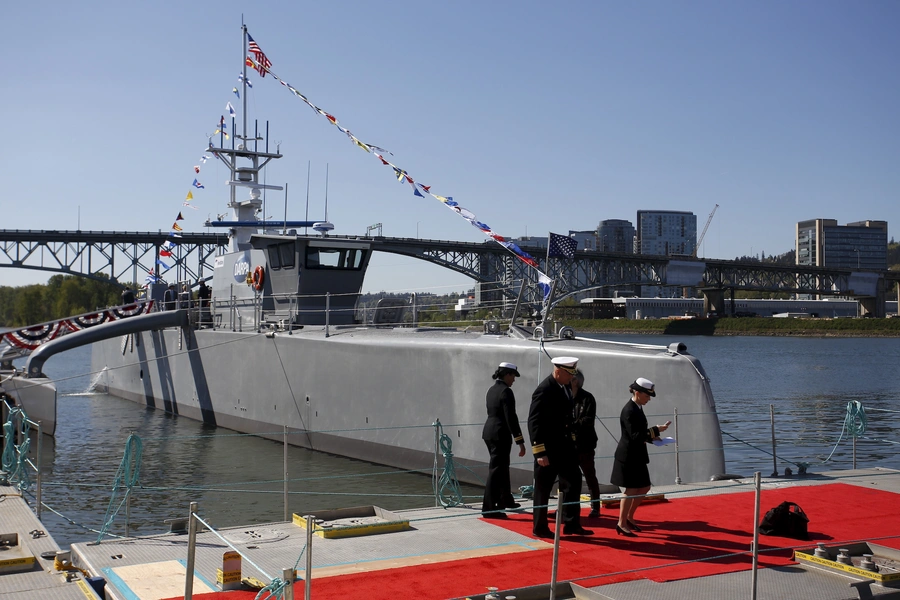 The autonomous ship "Sea Hunter", developed by DARPA, is shown docked after its christening ceremony in Portland, Oregon, April 7, 2016. REUTERS/Steve Dipaola