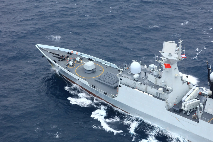 The Chinese People’s Liberation Army Navy’s guided-missile frigate Yueyang takes part in a China-Thailand joint naval exercise off the southern port city of Shanwei, China, May 6, 2019. Reuters