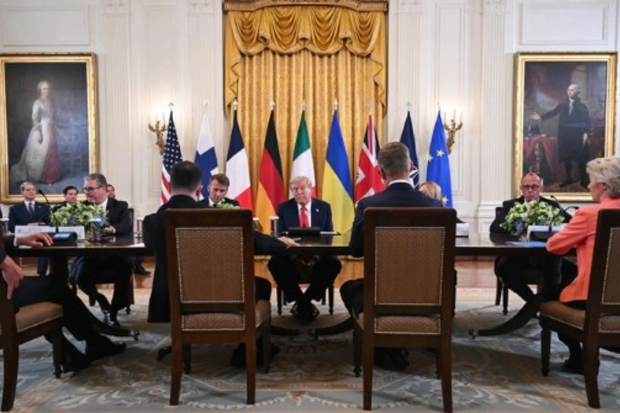 Ukrainian President Volodymyr Zelensky and other European leaders meet with President Donald Trump White House on August 18, 2025. Andrew Caballero-Reynolds/AFP/Getty Images