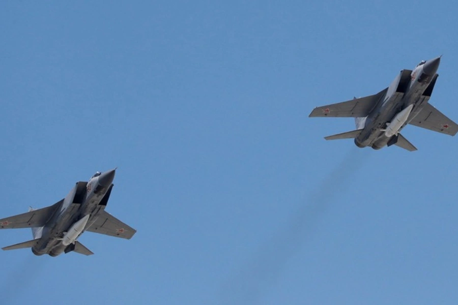 Russian Air Force MiG-31 fighter jets fly in formation during the Victory Day parade, marking the 73rd anniversary of the victory over Nazi Germany in World War Two, above Red Square in Moscow, Russia, on May 9, 2018. Sergei Karpukhin/Reuters