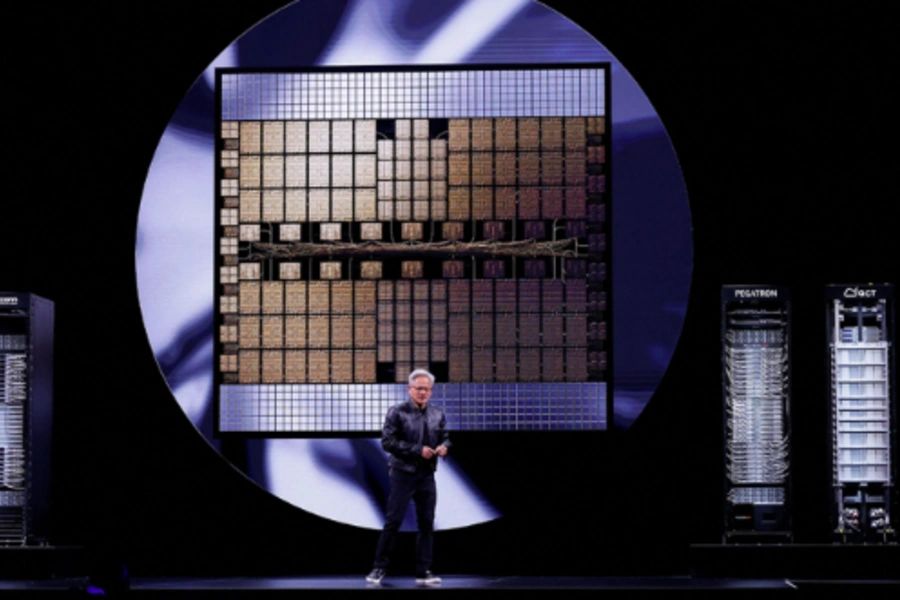 Nvidia CEO Jensen Huang makes a keynote speech at Computex in Taipei, Taiwan, May 19, 2025. Ann Wang/Reuters