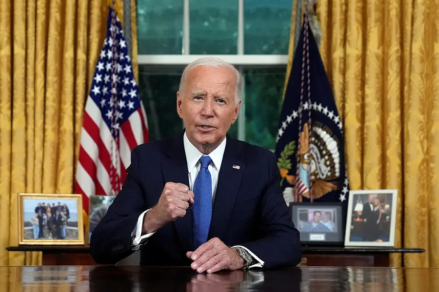 U.S. President Joe Biden speaks from the Oval Office.