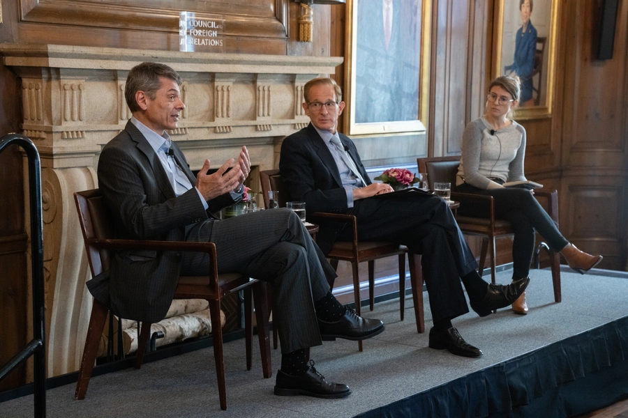 Photo (L-R) of with Alex Raskolnikov, Benn Steil, and Lydia DePillis