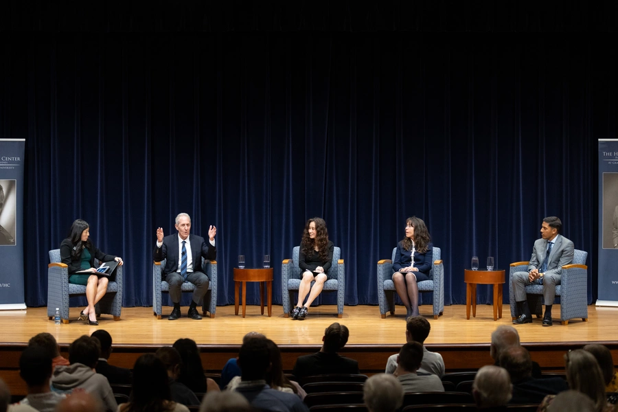 Panelists sitting at the U.S. Foreign Policy Public Forum at Grand Valley State University.