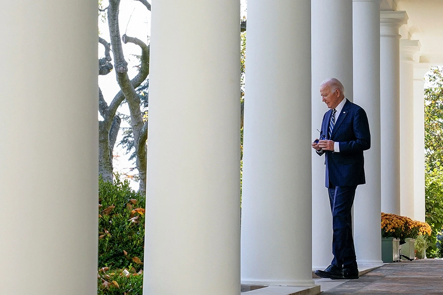 U.S. President Joe Biden stands on the day of delivering remarks on the 2024 election results.