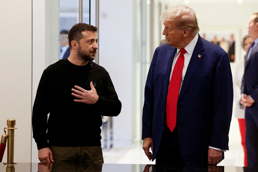 Former U.S. President Donald Trump and Ukrainian President Volodymyr Zelenskyy meet in New York City in September 2024.