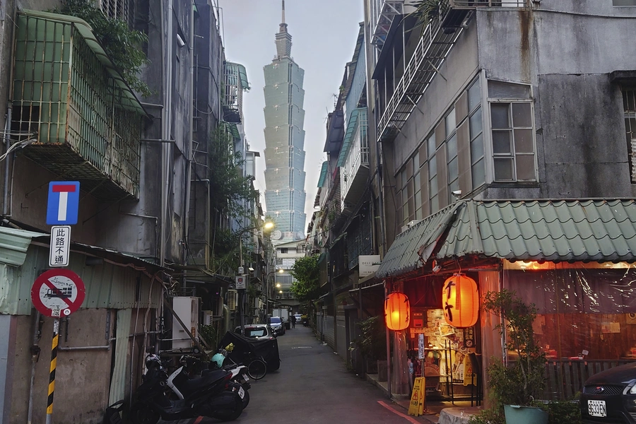 View of a narrow street in Taipei, Taiwan