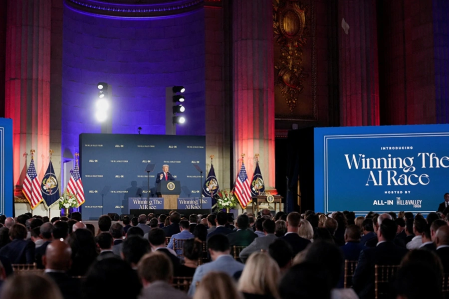 President Donald Trump delivers remarks on artificial intelligence at the "Winning the AI Race" Summit in Washington D.C., on July 23. Kent Nishimura/Reuters