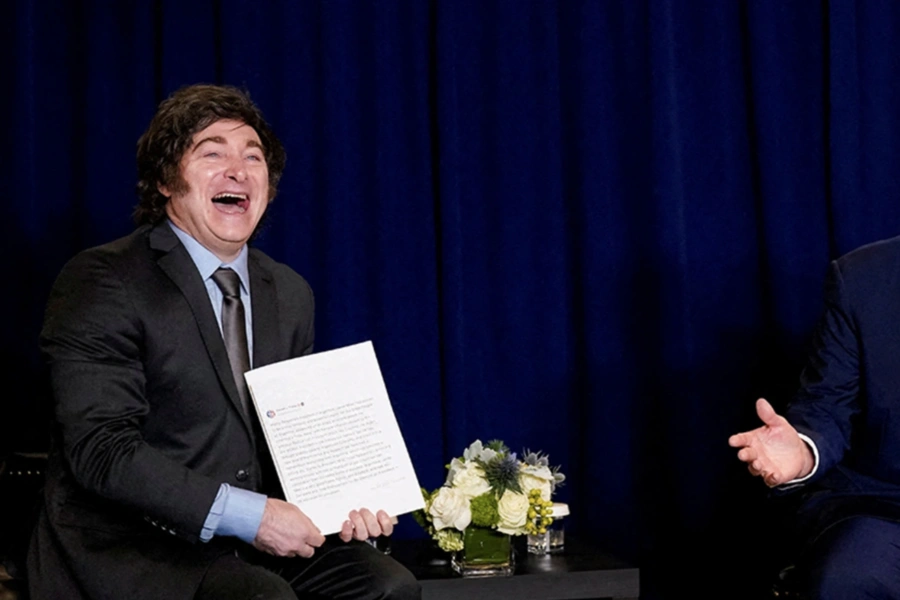 President Donald Trump and Argentina’s President Javier Milei meet during the eightieth UN General Assembly in New York City, September 23, 2025. Al Drago/Reuters