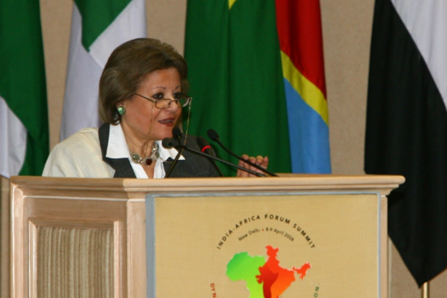 Egypt's Minister of International Cooperation Fayza Abou El Naga speaks during the "India-Africa Forum Summit 2008" in New Delhi April 9, 2008. (B Mathur/Couresty Reuters)