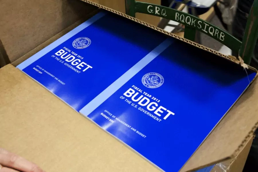 Boxes containing copies of the 2013 Federal Budget at the Government Printing Office in Washington. (Joshua Roberts/courtesy Reuters)