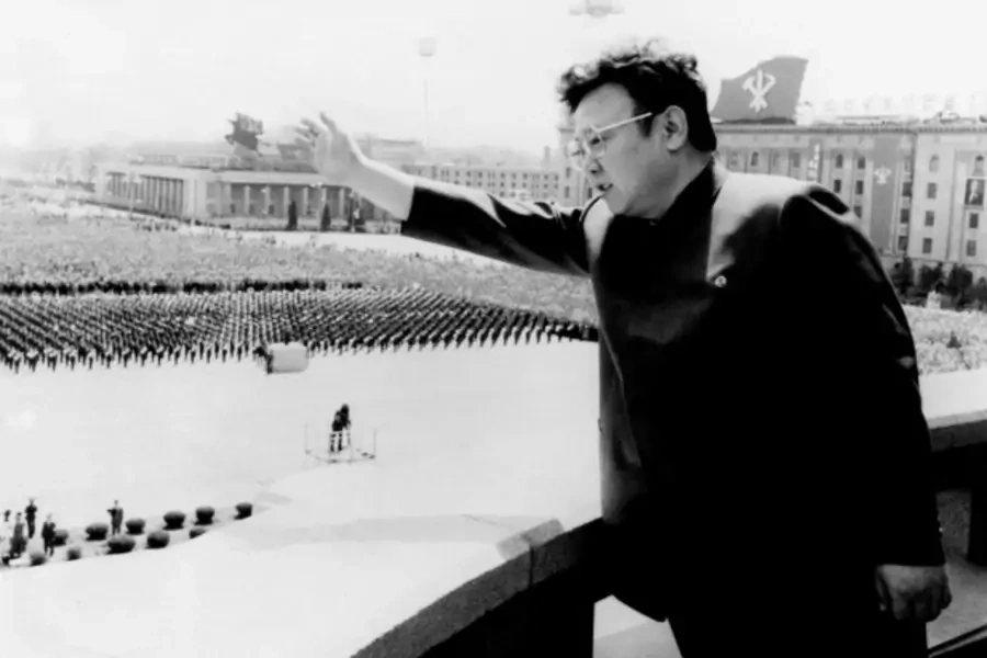 The late North Korean leader Kim Jong-il waves to crowds in April 1992 (Courtesy Reuters/KCNA).
