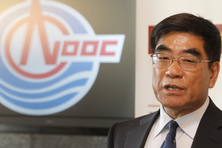 Chairman of China National Offshore Oil Corporation (CNOOC) Fu Chengyu speaks in Los Angeles (Fred Prouser/Courtesy Reuters).