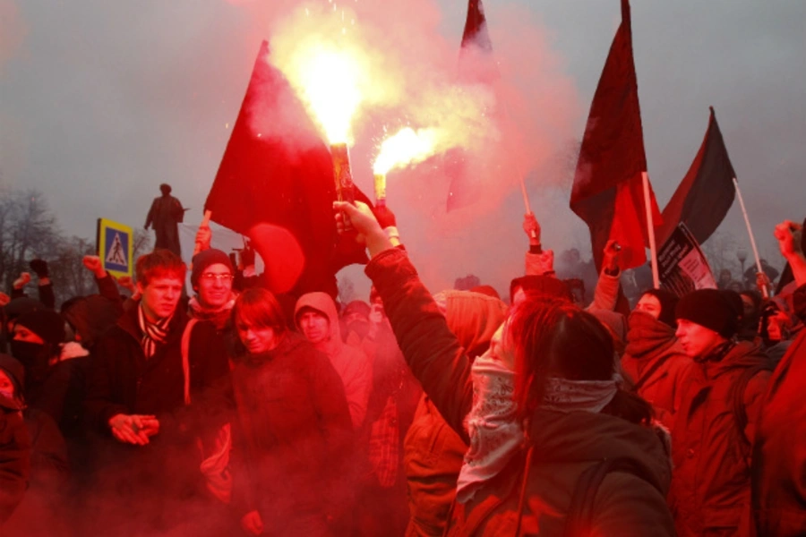 Protesters at a rally in Moscow in December 2011. (Sergei Karpukhin/courtesy Reuters)