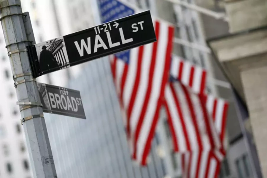 A Wall St. sign is seen outside the New York Stock Exchange, February 6, 2012. (Brendan McDermid /Courtesy Reuters)
