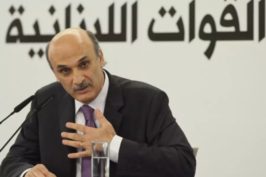 Samir Geagea, leader of the Christian Lebanese Forces, speaks during a news conference at his house in Maarab village, north of Beirut, October 12, 2010. (Courtesy REUTERS/Mohamed Azakir).