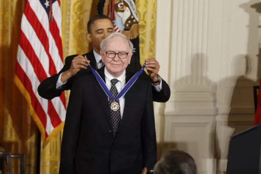 President Obama awards the Medal of Freedom to Warren Buffet at a White House ceremony on February 15, 2011. (Larry Downing/Courtesy Reuters)