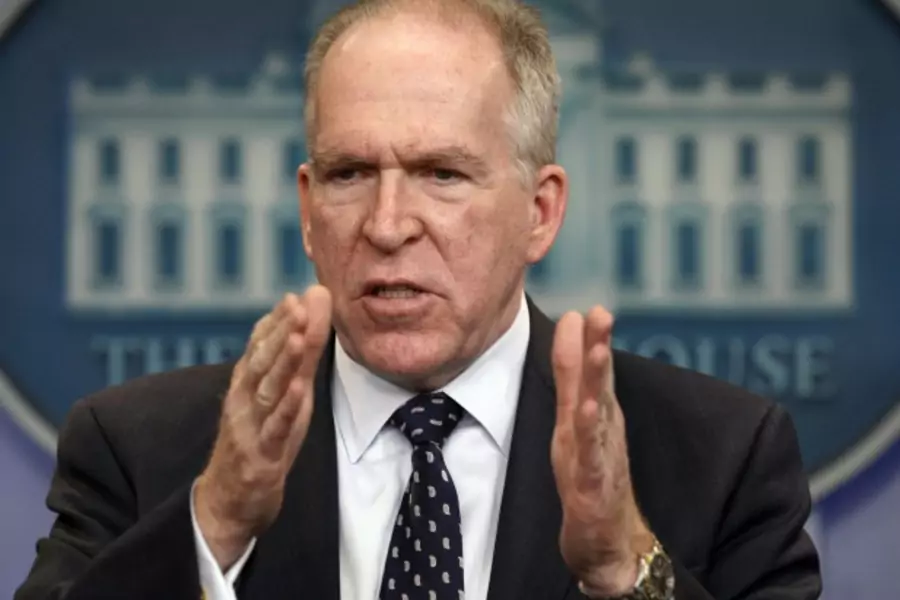 John Brennan, assistant to the president for homeland security and counterterrorism, speaks at a White House press briefing (Courtesy Reuters/Kevin Lemarque).