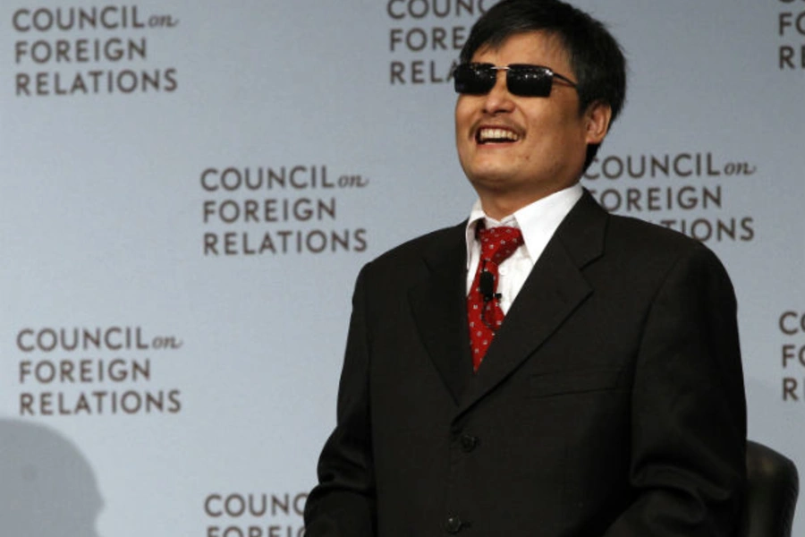 Blind activist Chen Guangcheng smiles at the Council on Foreign Relations in New York (Eric Thayer/Courtesy Reuters).