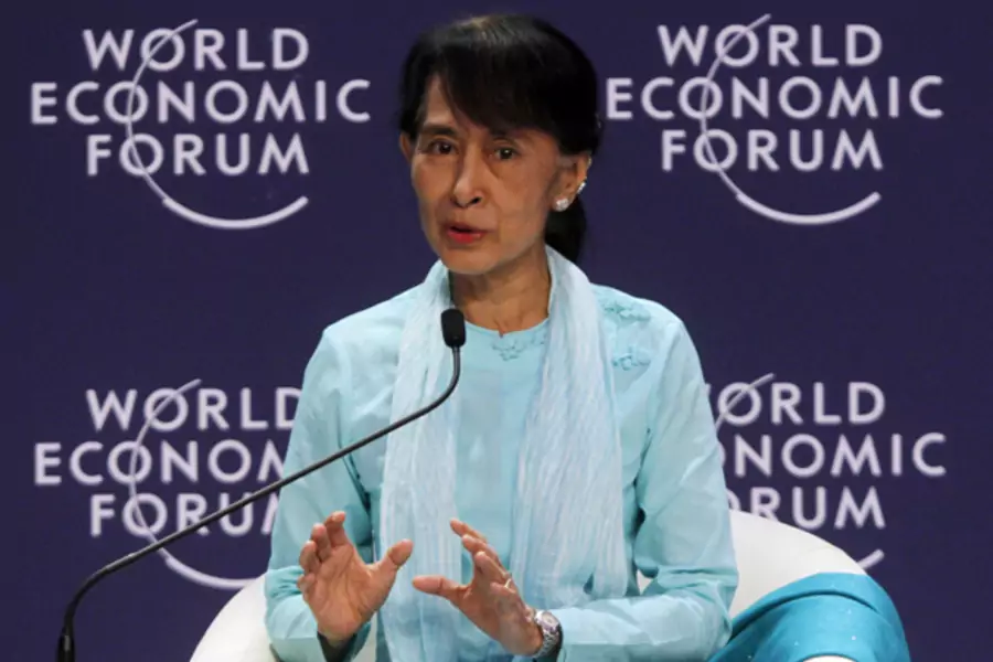 Myanmar's pro-democracy leader Aung San Suu Kyi speaks during the World Economic Forum on East Asia in Bangkok.