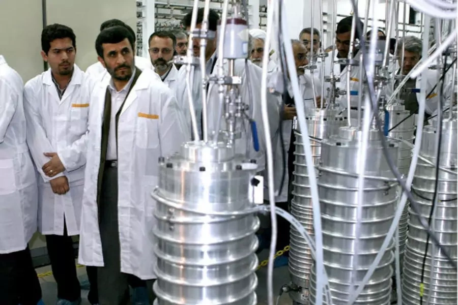 Iranian President Mahmoud Ahmadinejad visits the Natanz nuclear enrichment facility on April 8, 2008. (Handout / Courtesy Reuters)