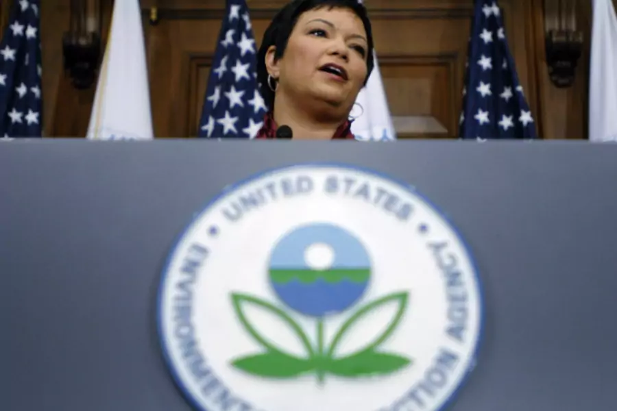U.S. Environmental Protection Agency Director Lisa Jackson announcing the EPA finding that greenhouse gases are a threat to public health on December 7, 2009 (Jonathan Ernst/Courtesy Reuters).