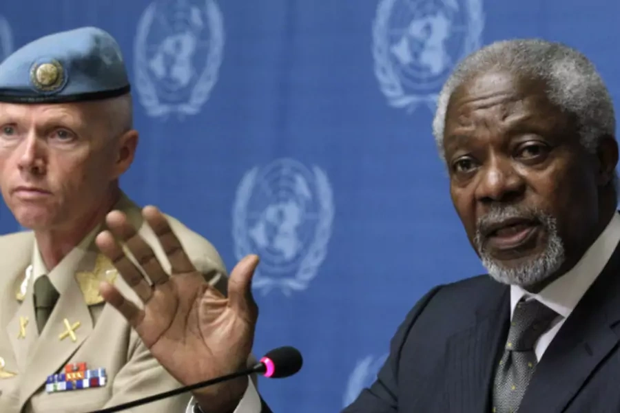 Kofi Annan, the joint special envoy of the UN and the Arab League for Syria, speaks during a press conference in Geneva. (Denis Balibouse/courtesy Reuters)