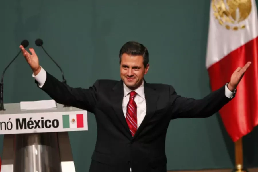 Mexico's president-elect, Enrique Peña Nieto, speaking after exit polls showed him in first place following Mexico's election on July 1. (Tomas Bravo/courtesy Reuters)