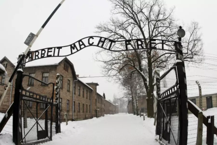 View of the Auschwitz Museum's main gate near the former death camp Auschwitz-Birkenau in Oswiecim January 18, 2010. (Courtesy REUTERS/Eric Gaillard).