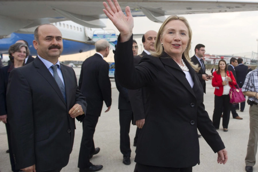 Hillary Clinton arrives in Istanbul in June for a "Friends of Syria" meeting. (Saul Loeb/courtesy Reuters)