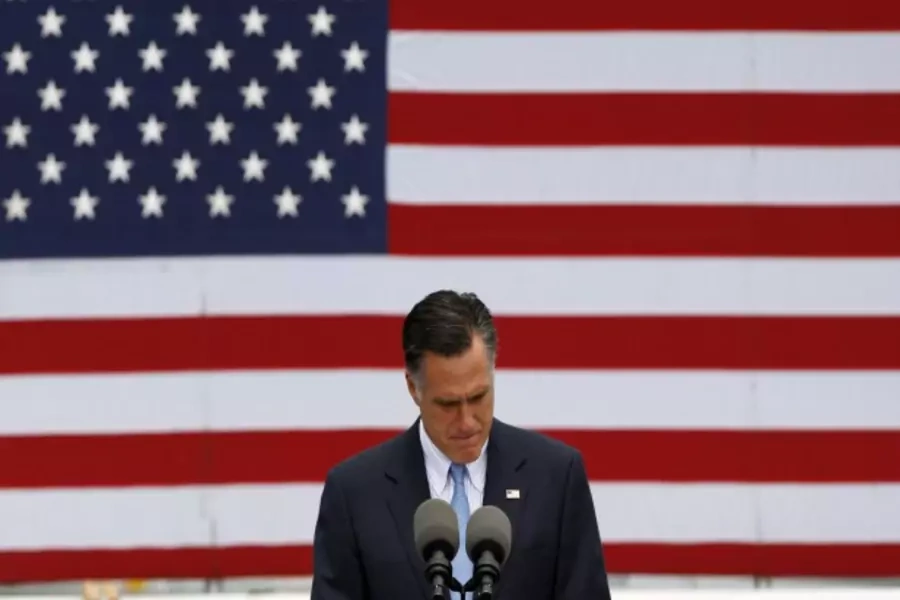 Republican presidential candidate Mitt Romney delivers remarks on July 30, 2012 (Jessica Rinaldi/Courtesy Reuters).