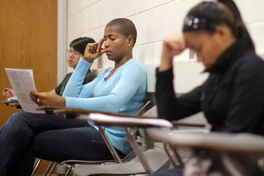 Students listen to professor Christian Agunwamba during a "Fundamentals of Algebra" class at Bunker Hill Community College in Boston, Massachusetts (Brian Snyder/Courtesy Reuters).