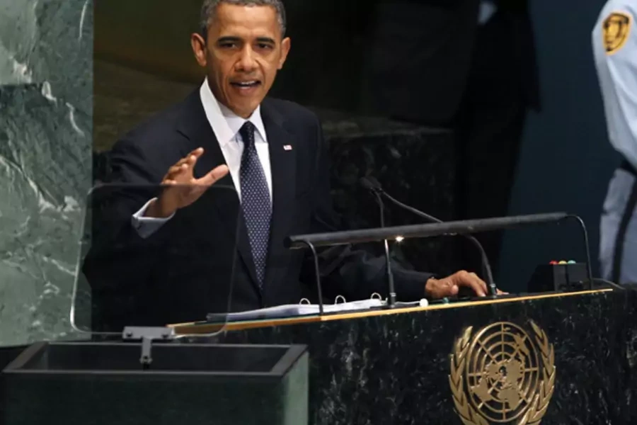 President Barack Obama addresses the 67th United Nations General Assembly. (Shannon Stapleton/ courtesy Reuters)