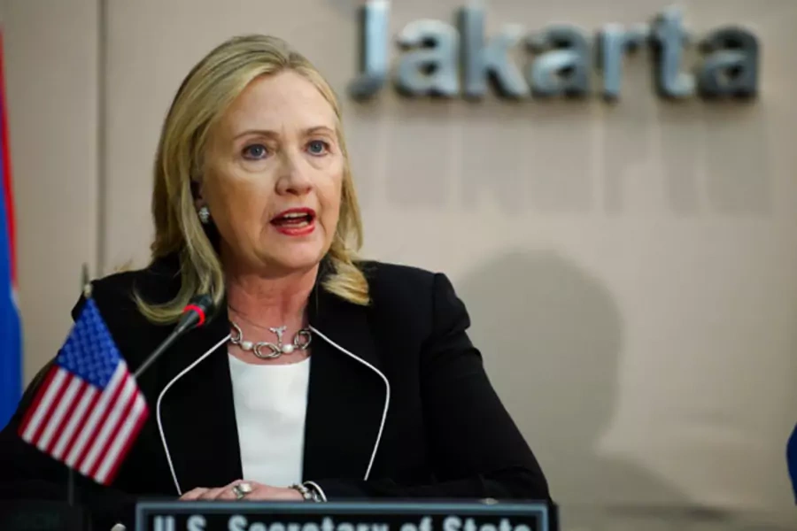 U.S. secretary of state Clinton delivers remarks during a meeting at the ASEAN Secretariat in Jakarta.